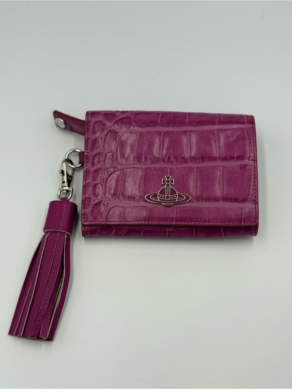 Vivienne Westwood Fuchsia Croc-Embossed Tassel Wallet